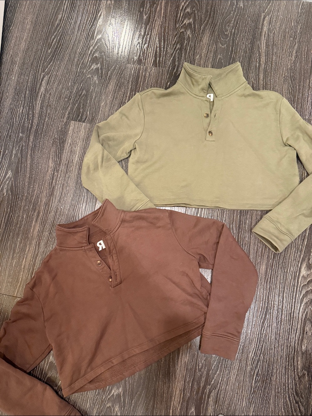 Recess Pickleball Cropped Henley Fleece - Olive Green & Brown (Set of 2)